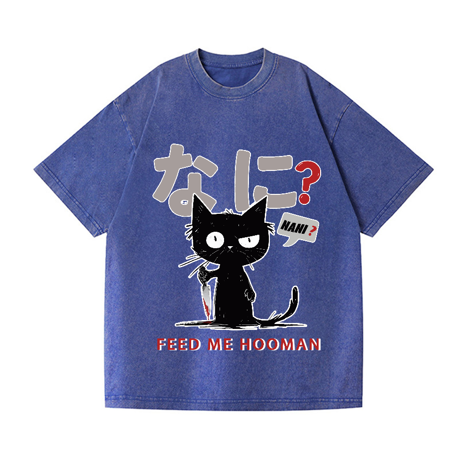 Cat Feed Me Vintage Wash Japanese Design T-Shirt