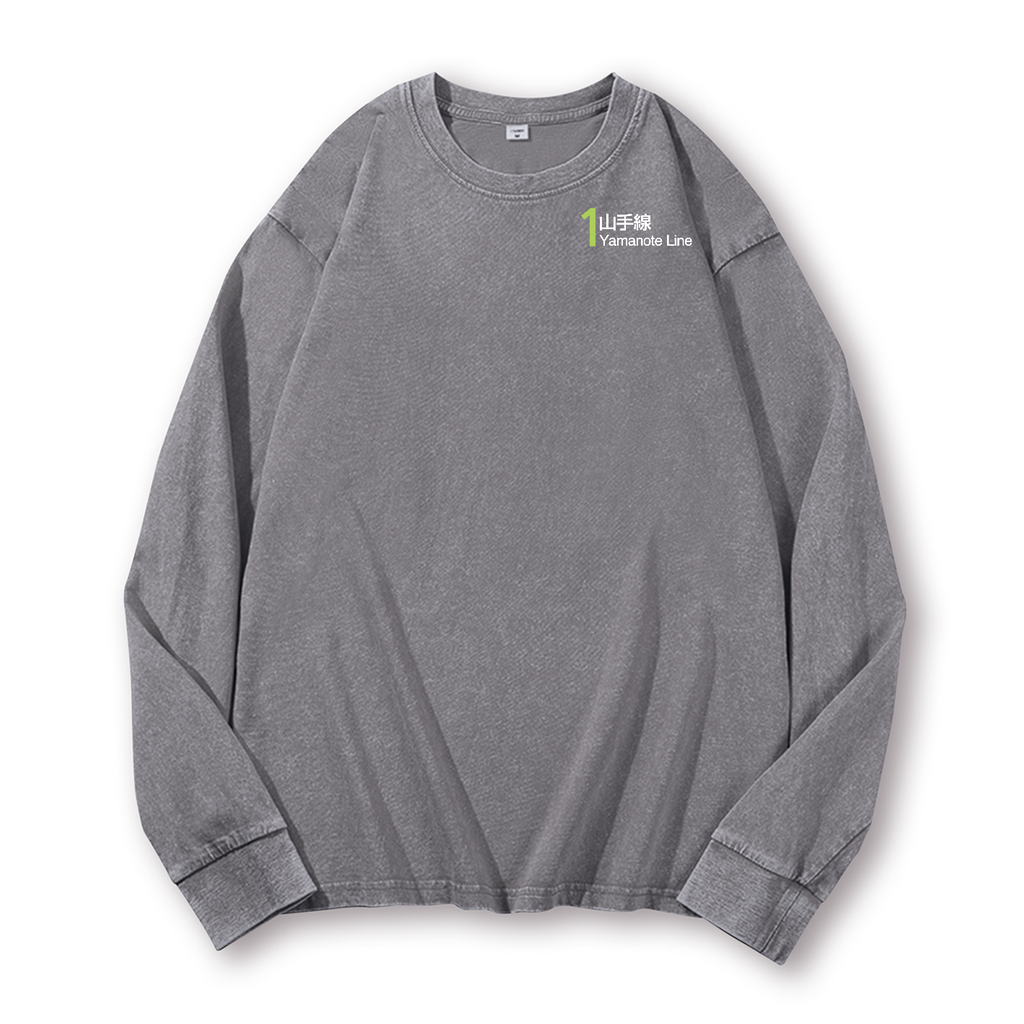 Yamanote Line for Shinjuku & Ikebukuro & Ueno Vintage Washed Cotton Back Art Long-sleeve T-shirt
