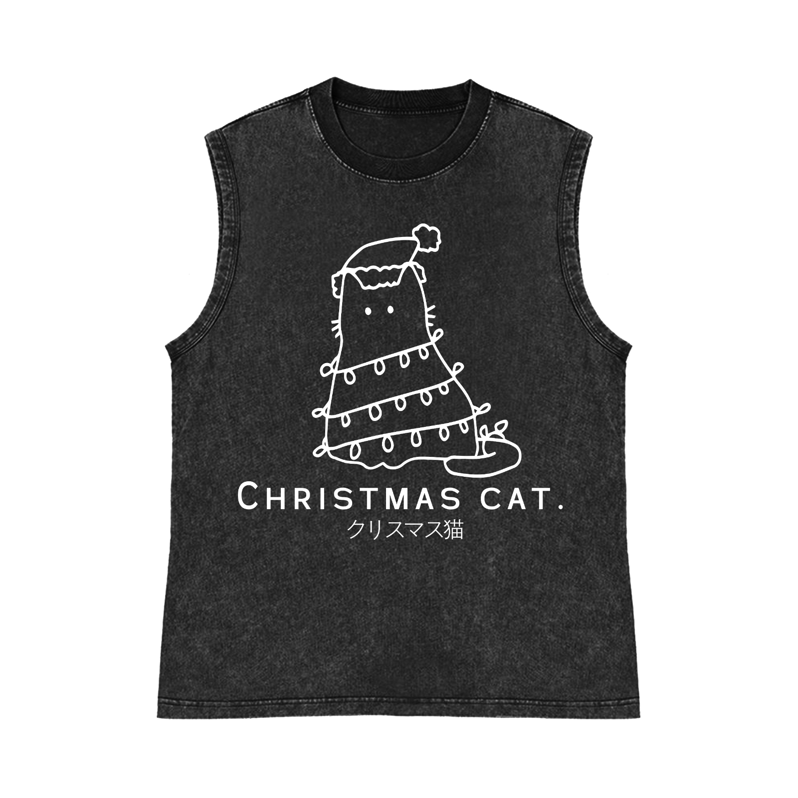 Christmas Cat Pure Cotton Wash-Dyed Sleeveless Tank Top