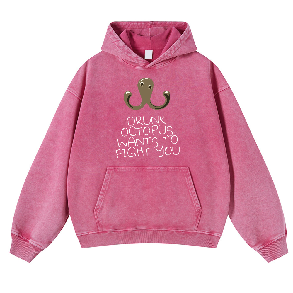 Drunken Octopus Vintage Washed Thick Cotton Hoodie