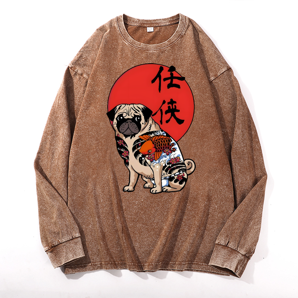 Dog Vintage Cotton Wash Crewneck Long-Sleeve T-Shirt