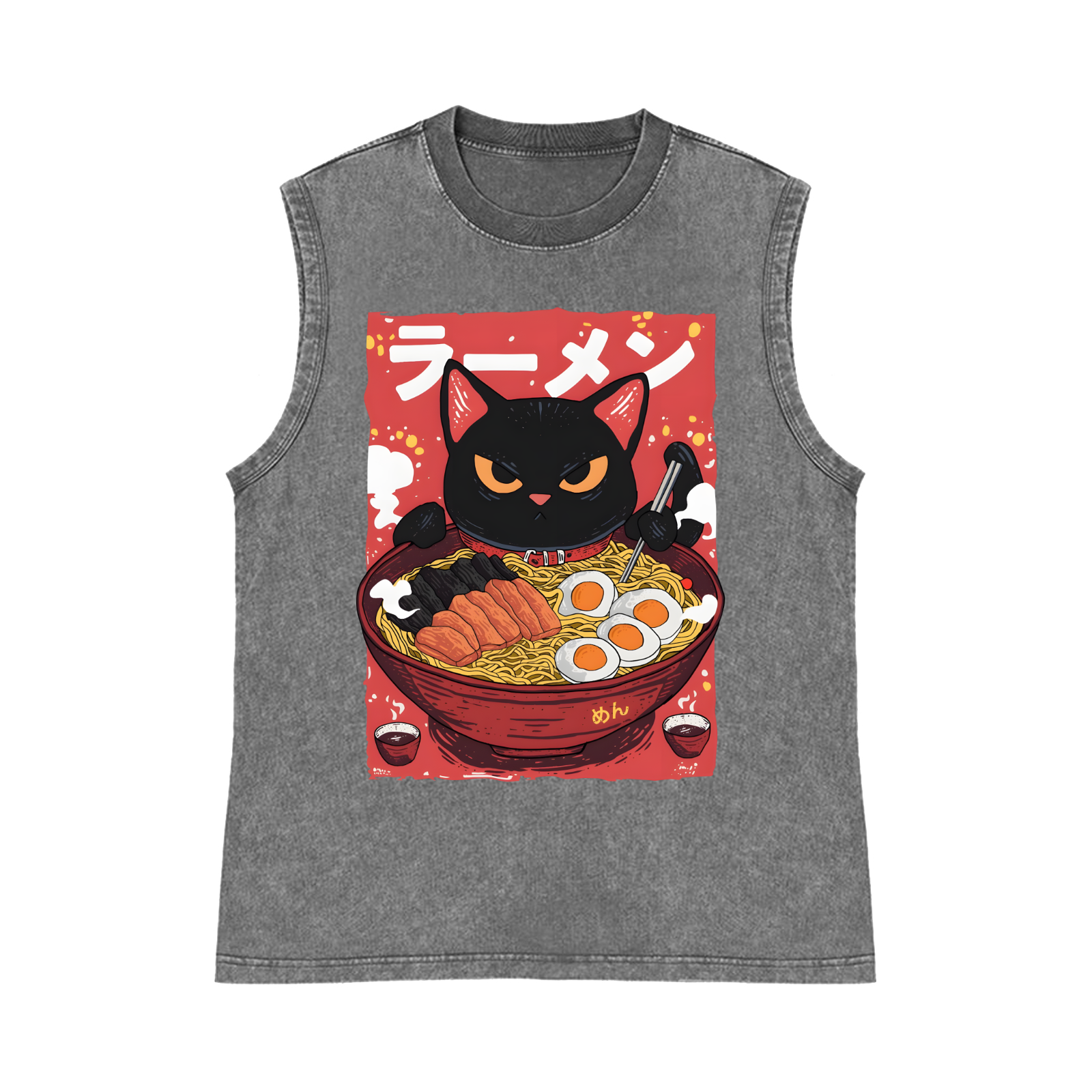 Ramen Cat Pure Cotton Wash-Dyed Sleeveless Tank Top
