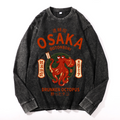 Osaka Dotonbori Drunken Octopus Vintage Cotton Wash Crewneck Long-Sleeve T-Shirt