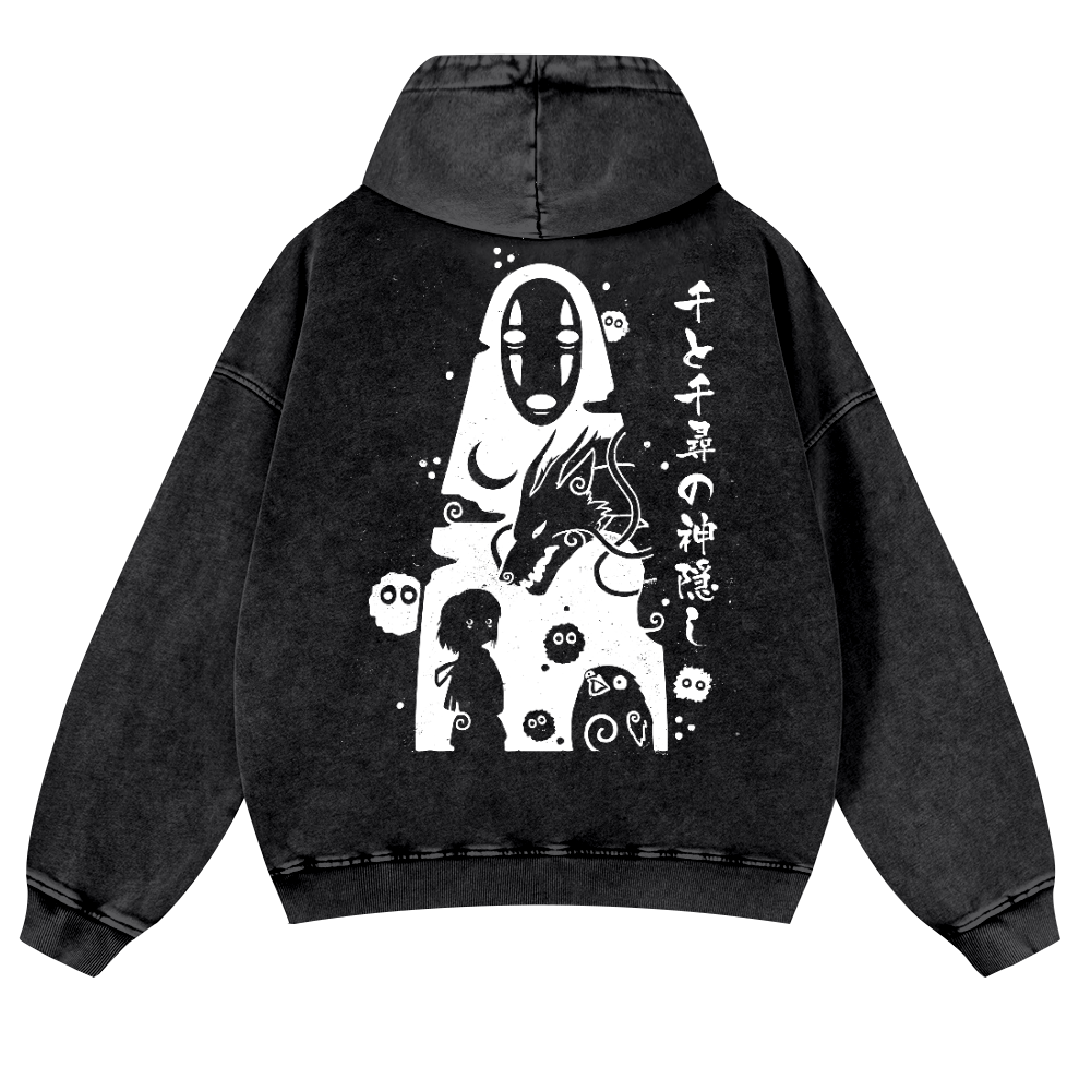 Ghibli No Face Kaonashi Vintage Washed Cotton Back Art Hoodie