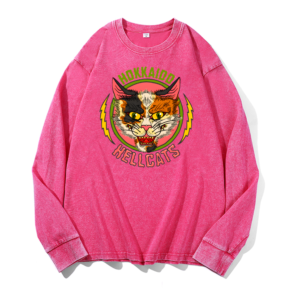 Hokkaido Hellcats Vintage Cotton Wash Crewneck Long-Sleeve T-Shirt