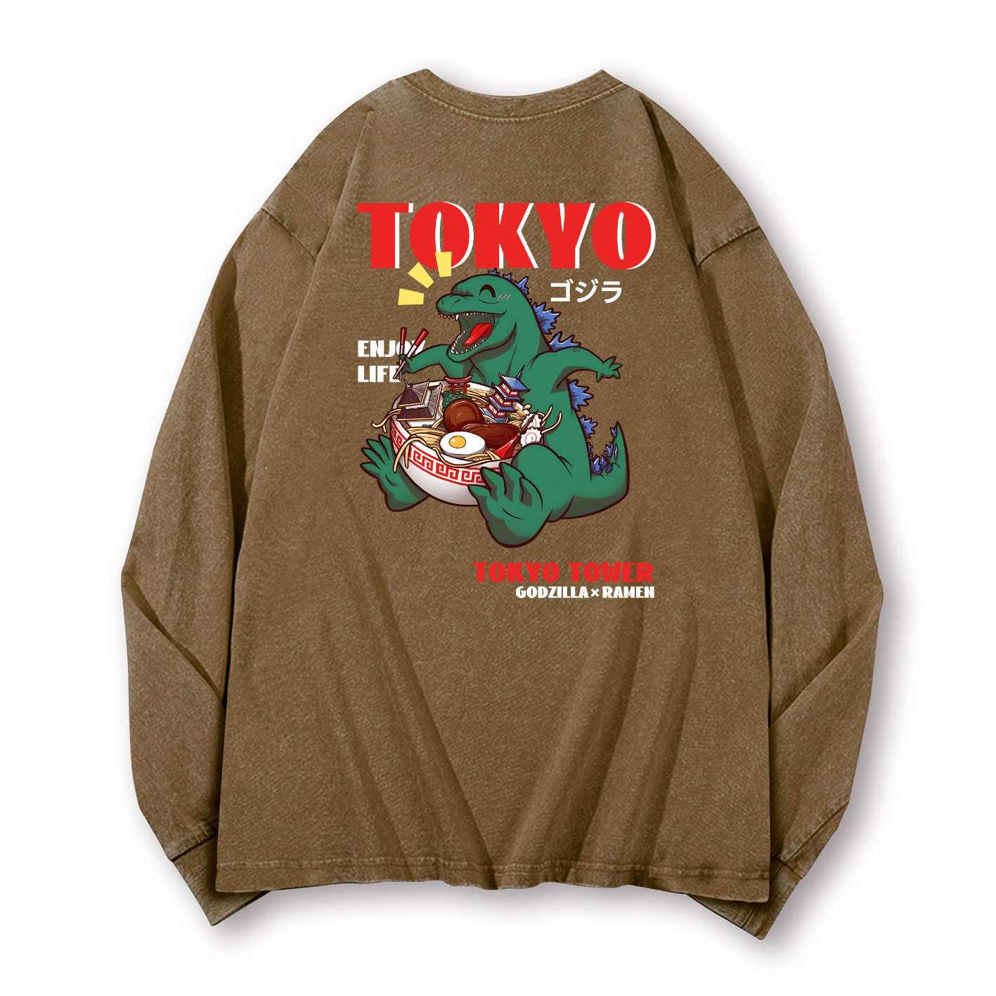 Ramen Kaiju Vintage Washed Cotton Back Art Long-sleeve T-shirt