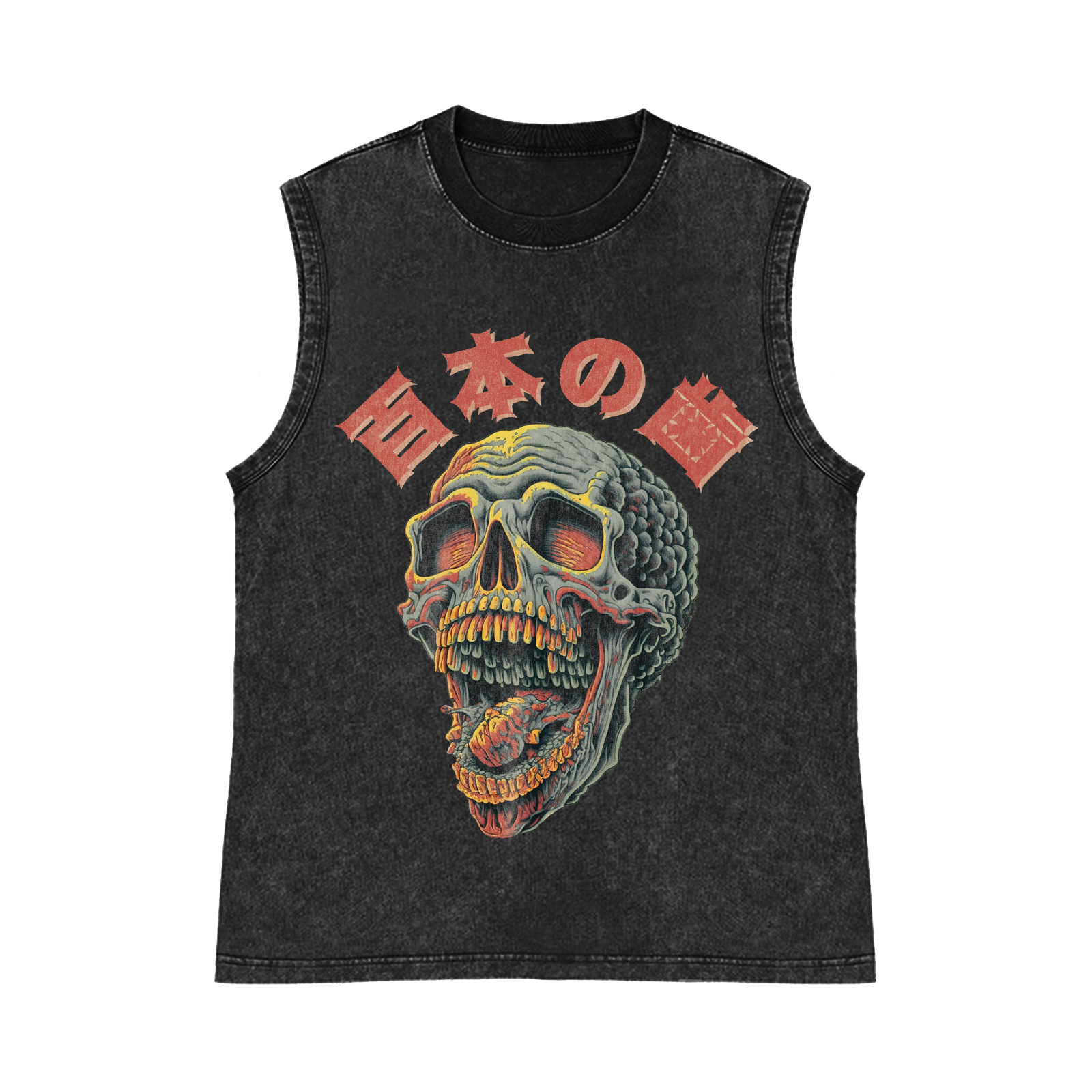 Skull Pure Cotton Wash-Dyed Sleeveless Tank Top