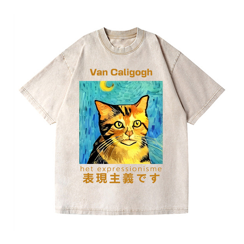 Cat Van Caligogh Vintage Wash Japanese Design T-Shirt