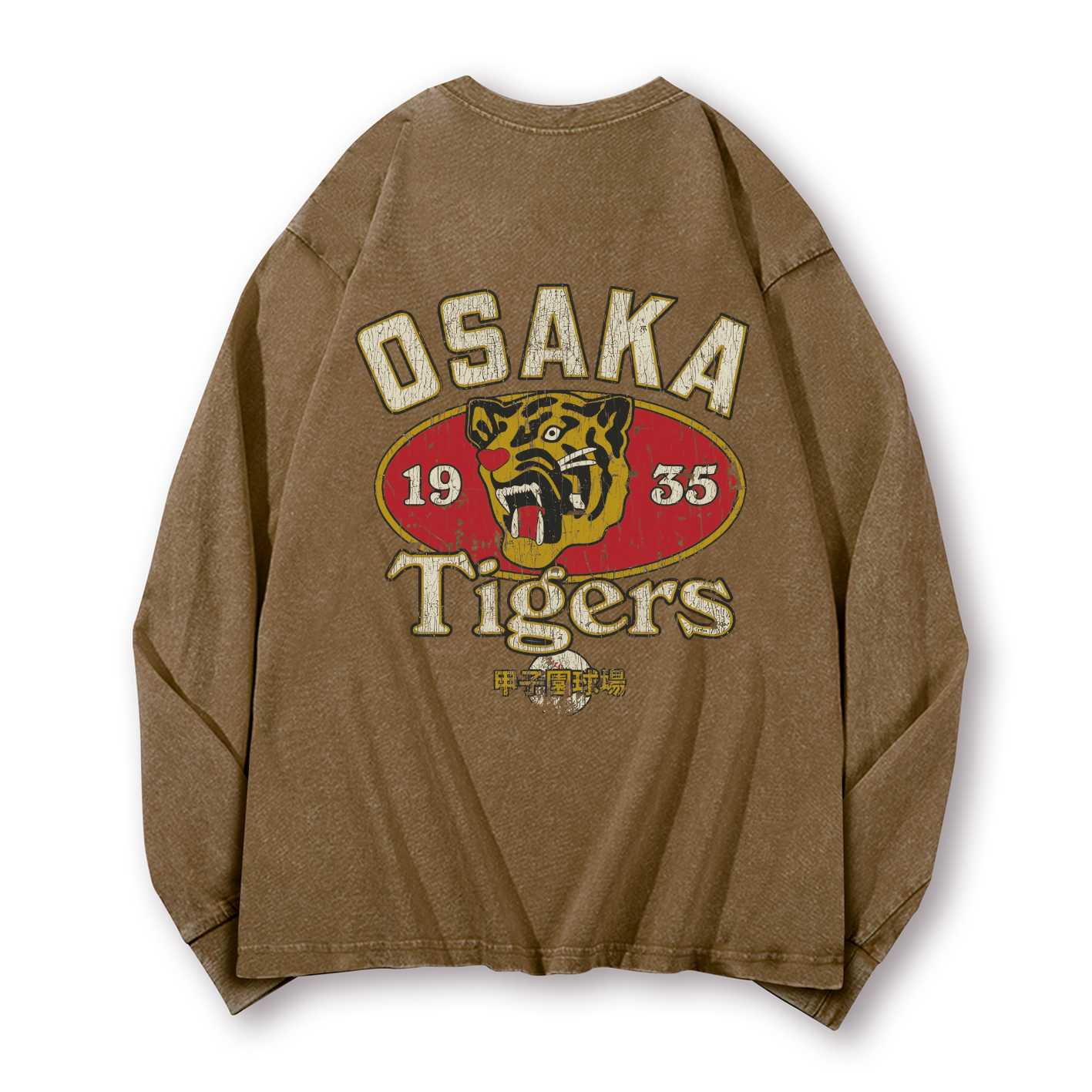 Ukiyoe Jaws Shark Vintage Washed Cotton Back Art Long-sleeve T-shirt