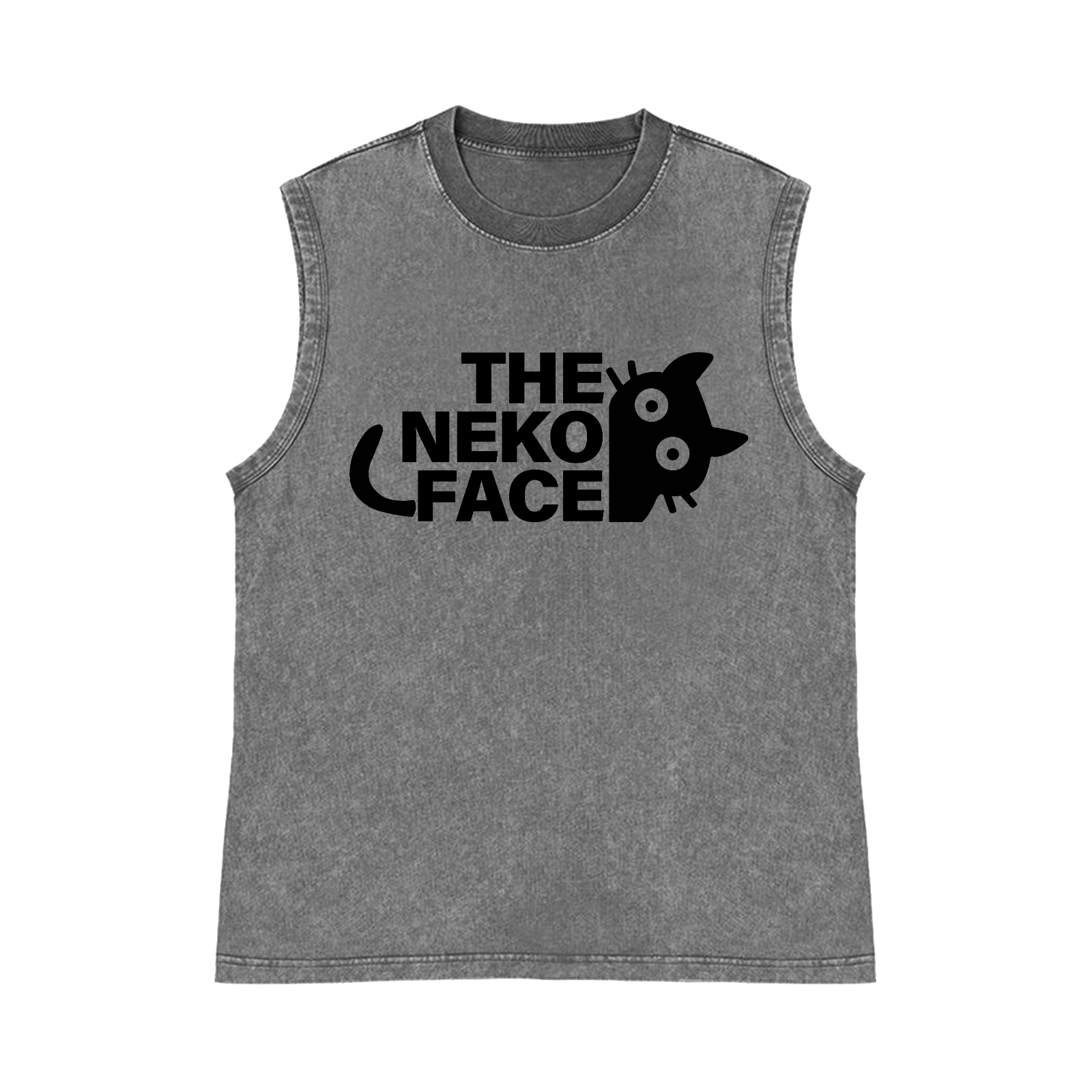 The Neko Face Pure Cotton Wash-Dyed Sleeveless Tank Top
