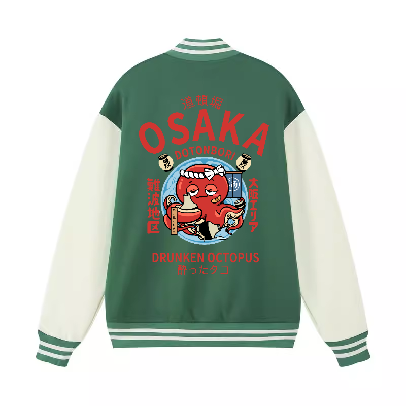 Osaka Dotonbori Drunken Octopus Vintage Cotton Varsity Jacket