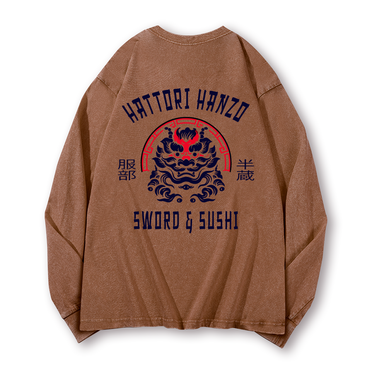 Hattori Hanzo Komainu Vintage Washed Cotton Back Art Long-sleeve T-shirt