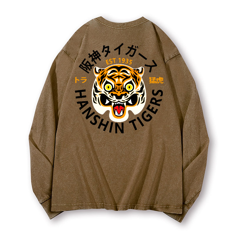 Hanshin Tigers Vintage Washed Cotton Back Art Long-sleeve T-shirt