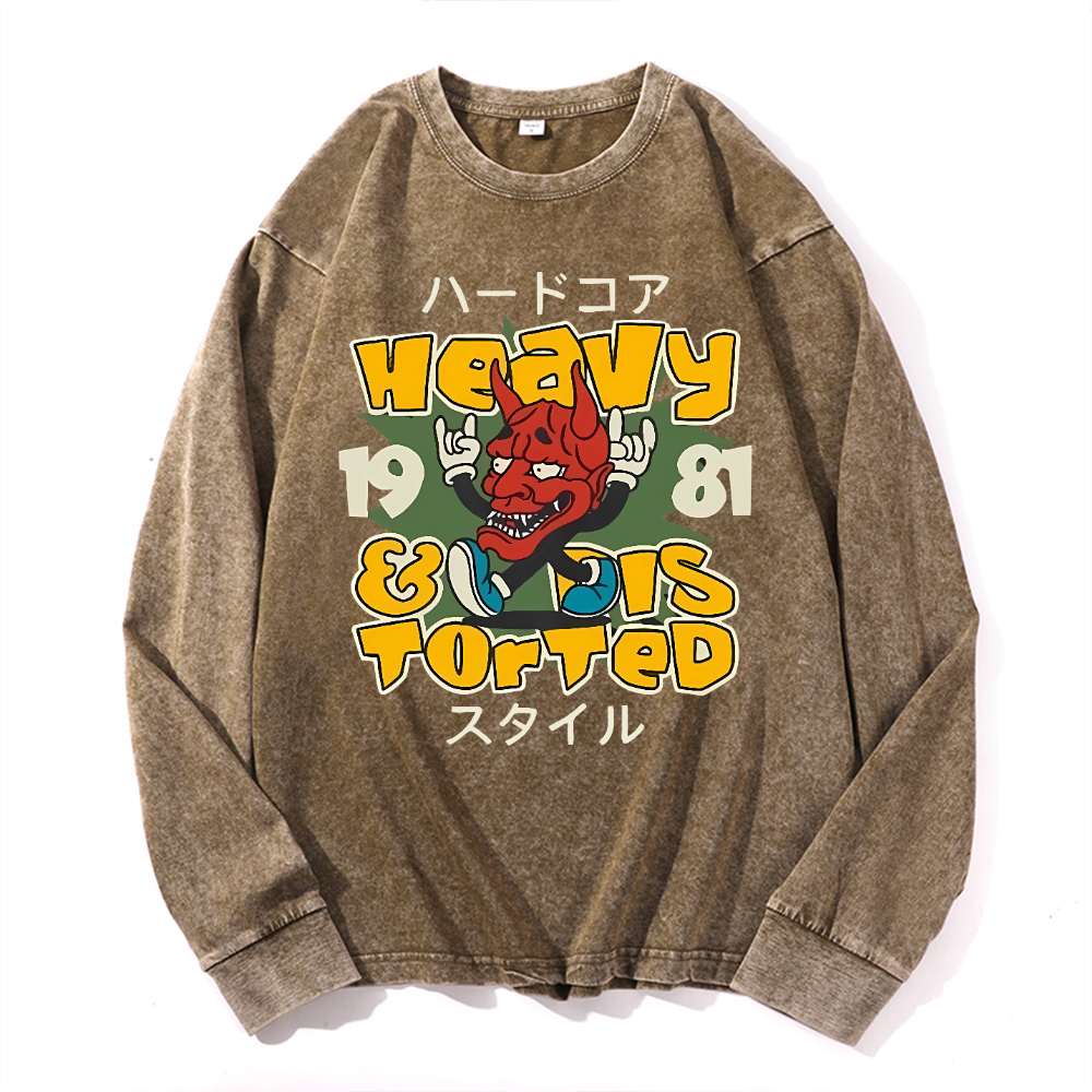 Vintage Cotton Wash Crewneck Long-Sleeve T-Shirt