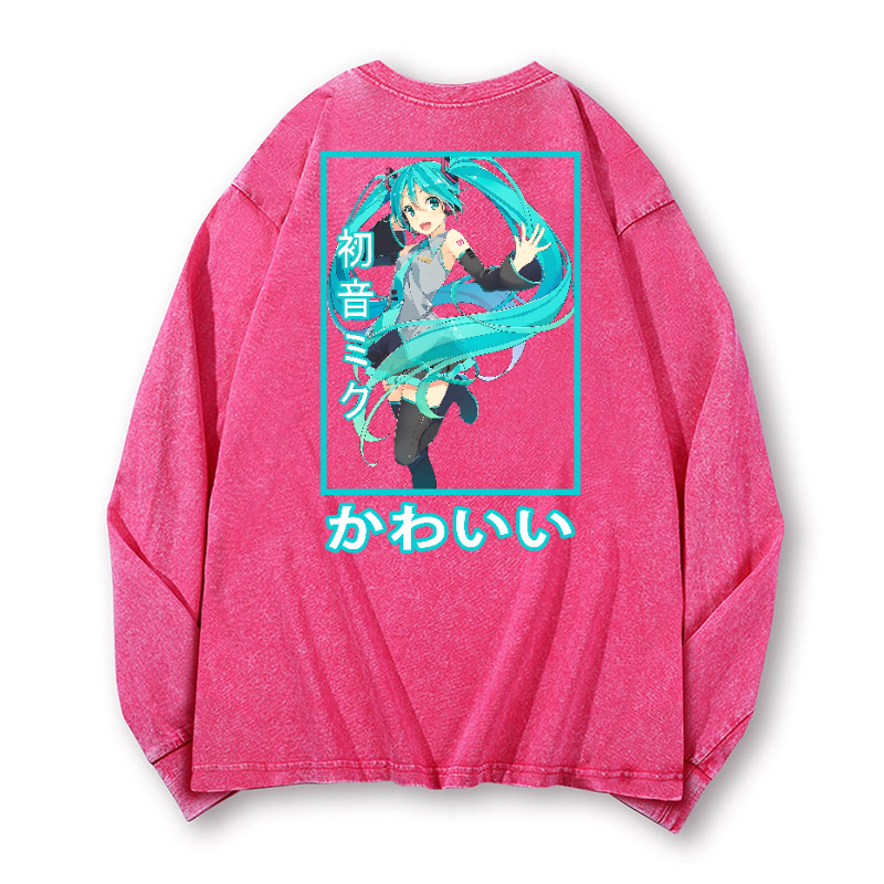 Hatsune Miku Vintage Washed Cotton Back Art Long-sleeve T-shirt