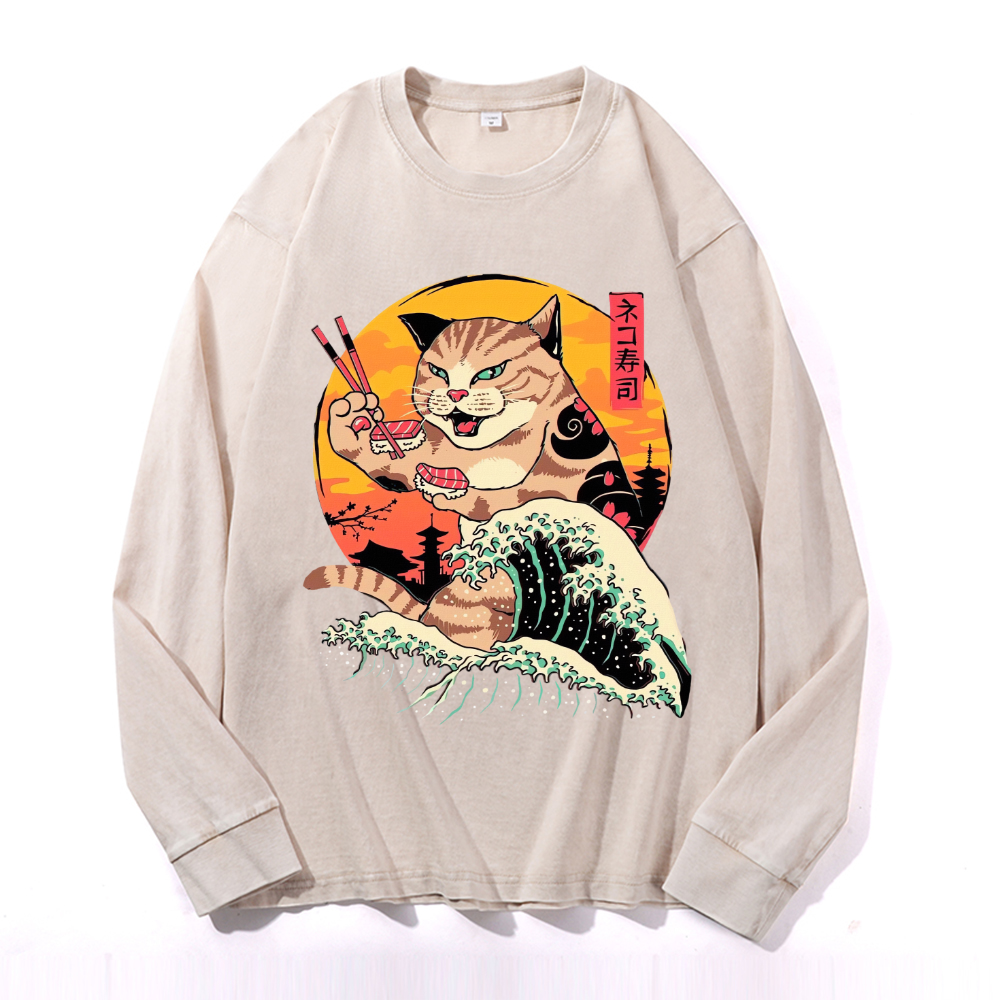 Vintage Cotton Wash Crewneck Long-Sleeve T-Shirt