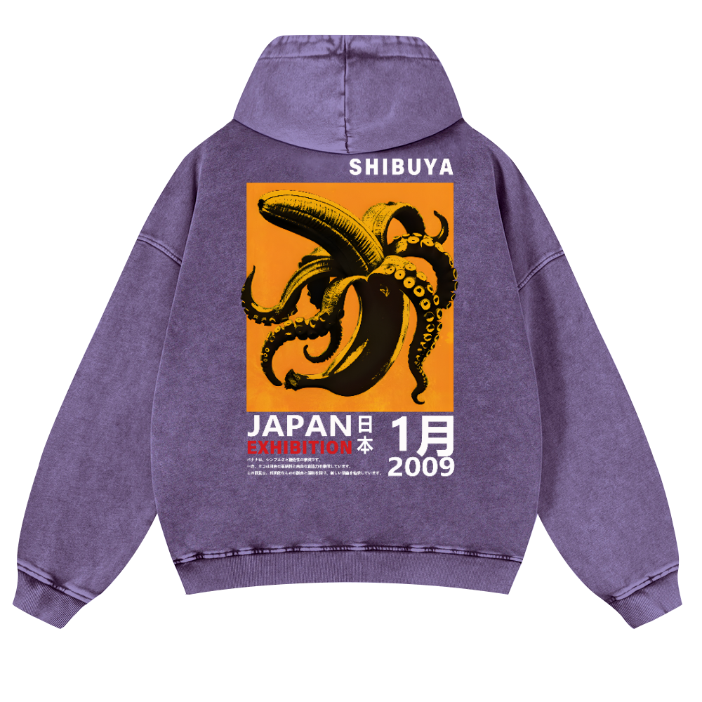 Shibuya Banana Octopus Vintage Washed Cotton Back Art Hoodie