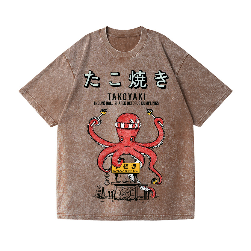 Takoyaki Octopus Vintage Wash Japanese Design T-Shirt