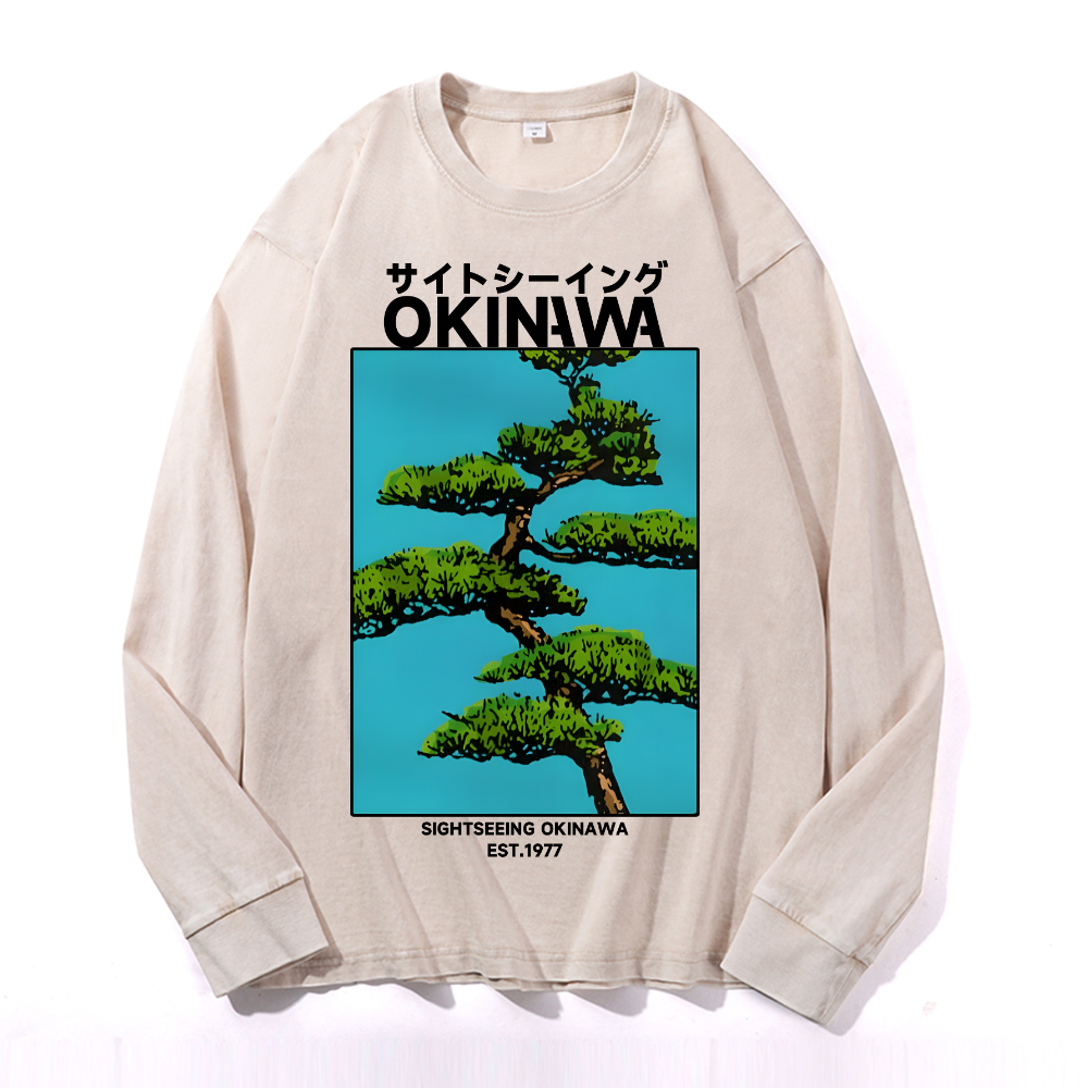 Okinawa Vintage Cotton Wash Crewneck Long-Sleeve T-Shirt