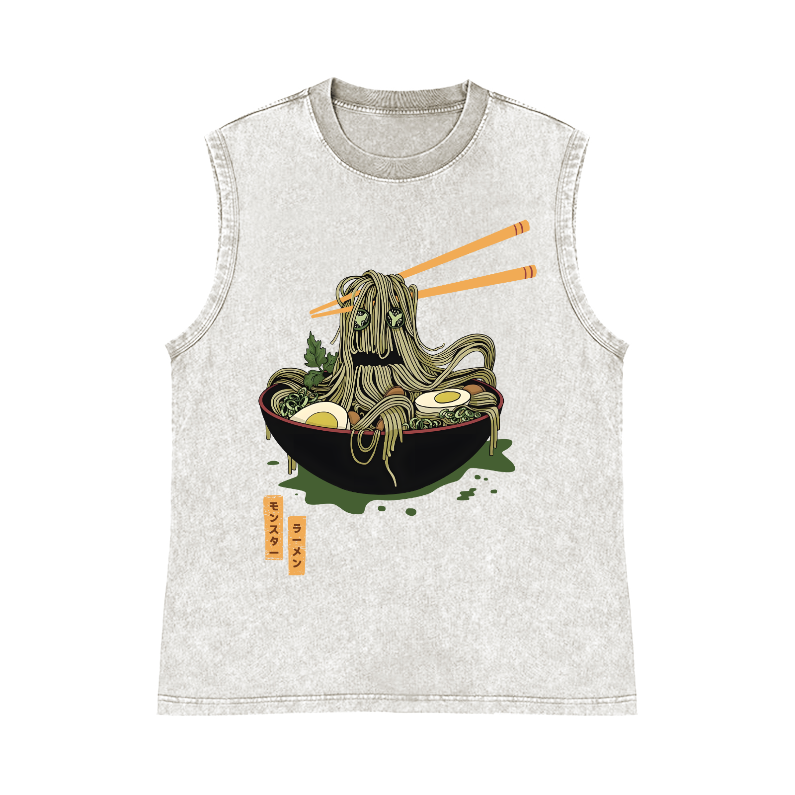 Ramen Monster Pure Cotton Wash-Dyed Sleeveless Tank Top