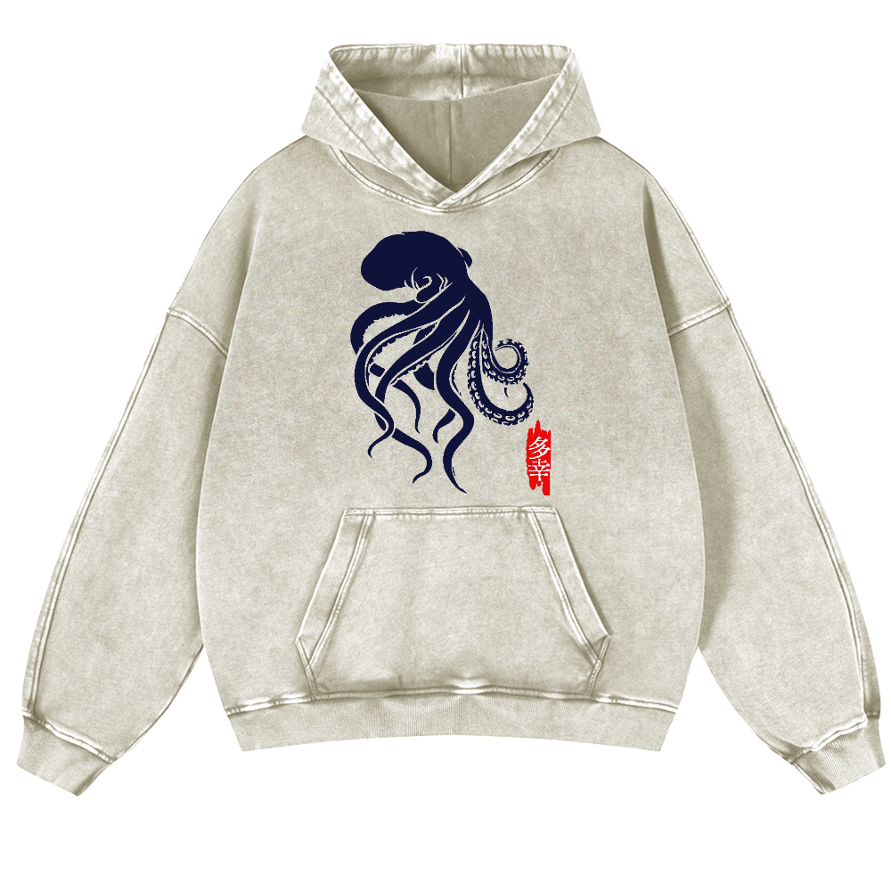 Octopus Vintage Washed Thick Cotton Hoodie