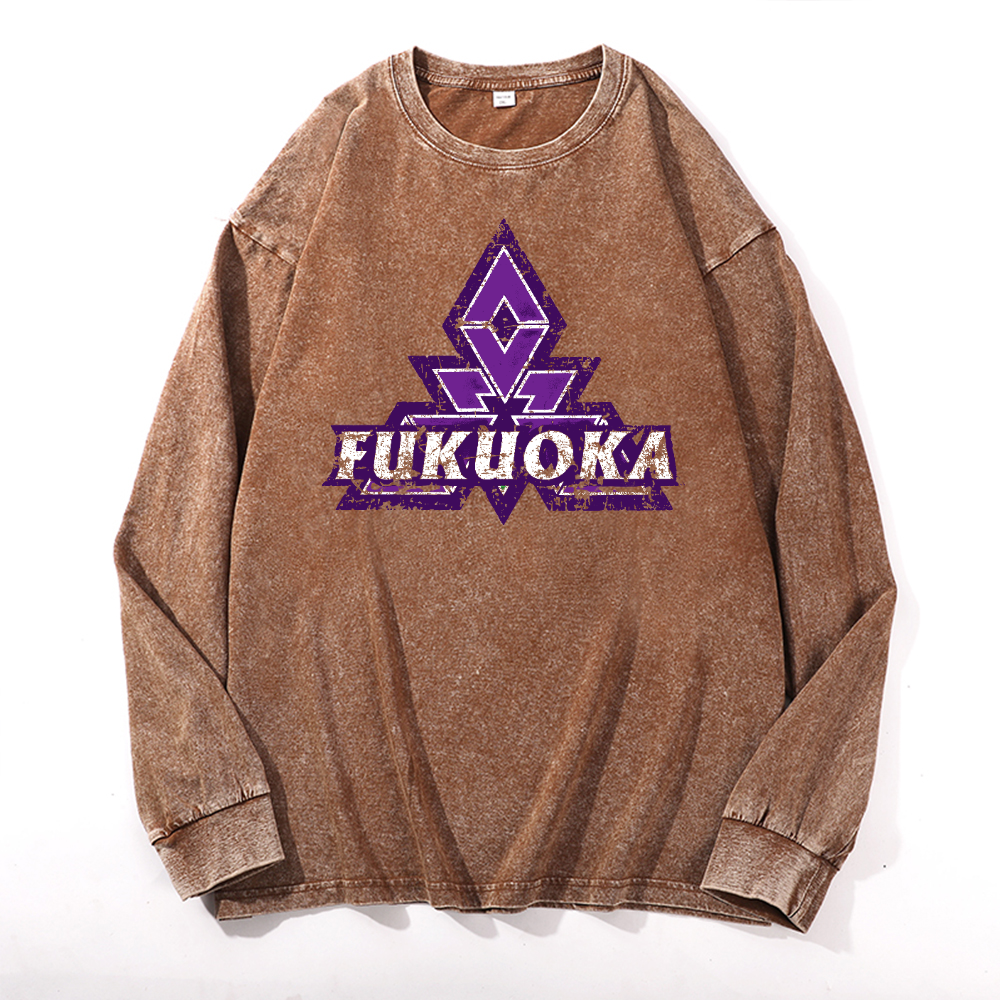 Fukuoka Vintage Cotton Wash Crewneck Long-Sleeve T-Shirt