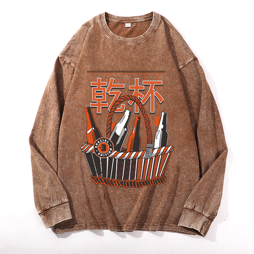 Vintage Cotton Wash Crewneck Long-Sleeve T-Shirt
