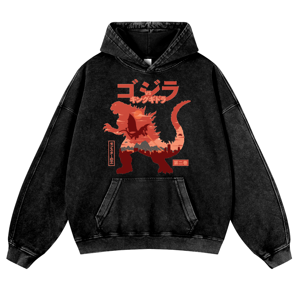 Kaiju vs. King Ghidorah Showdown Vintage Washed Thick Cotton Hoodie
