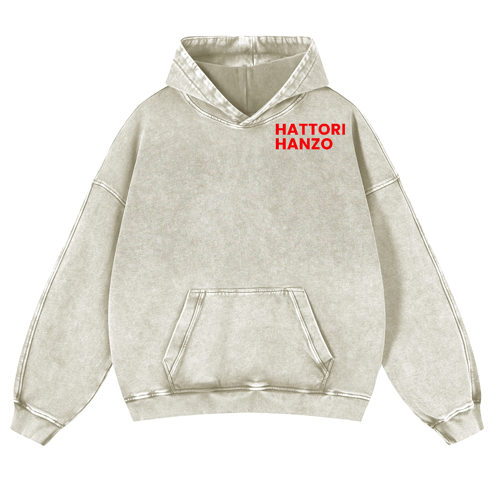 Okinawa  Hattori Hanzo Vintage Washed Cotton Back Art Hoodie