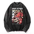 Space Octopus Vintage Cotton Wash Crewneck Long-Sleeve T-Shirt