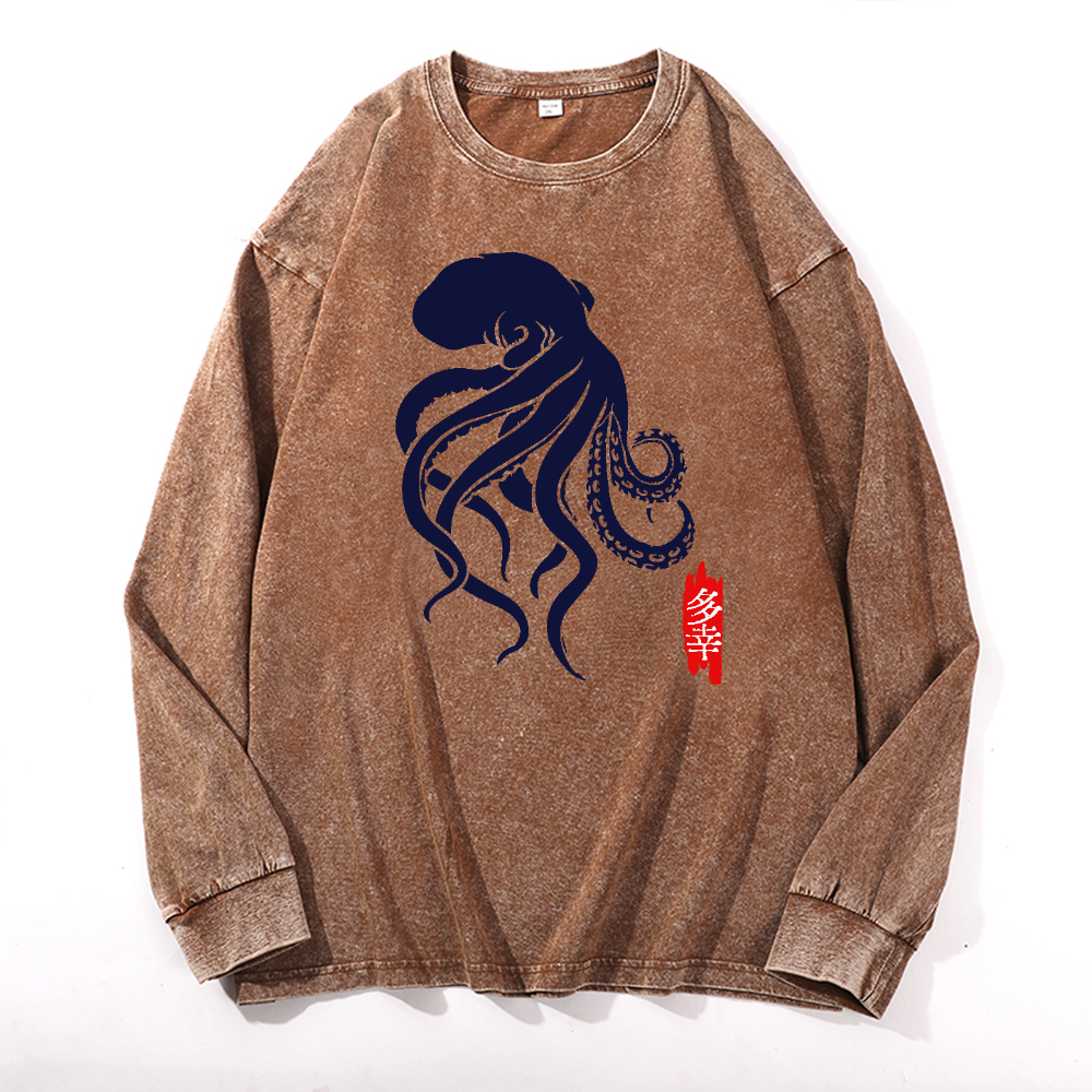 Octopus Vintage Cotton Wash Long-sleeve T-shirt