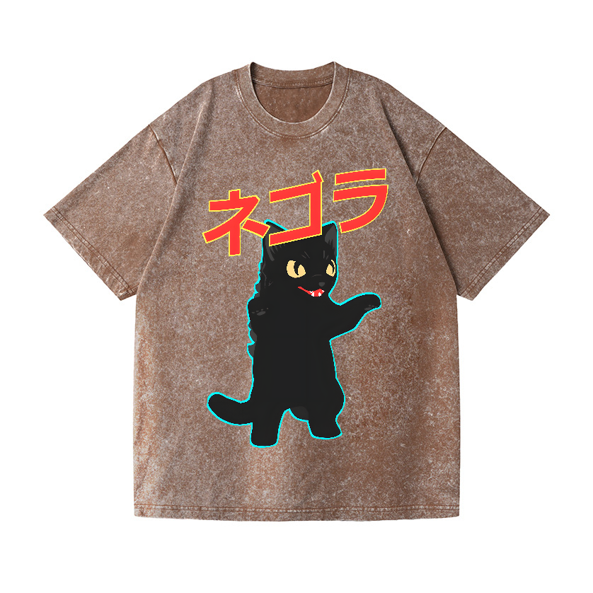 Cat Kaiju Vintage Wash Japanese Design T-Shirt