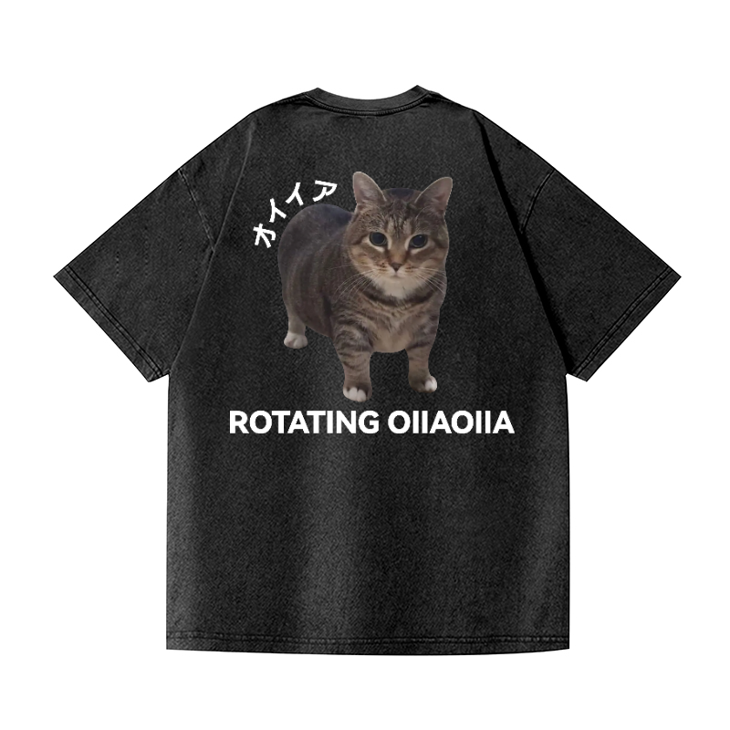 OIIA Cat Vintage Wash Japanese Design Back Art T-Shirt