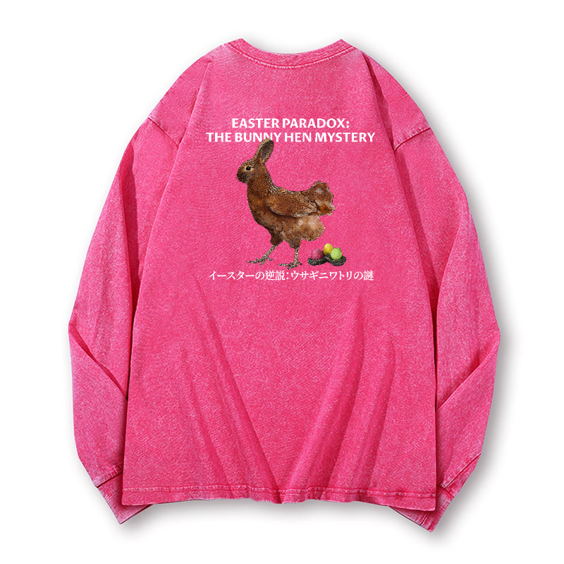 Easter Bunny Chicken Vintage Washed Cotton Back Art Long-sleeve T-shirt