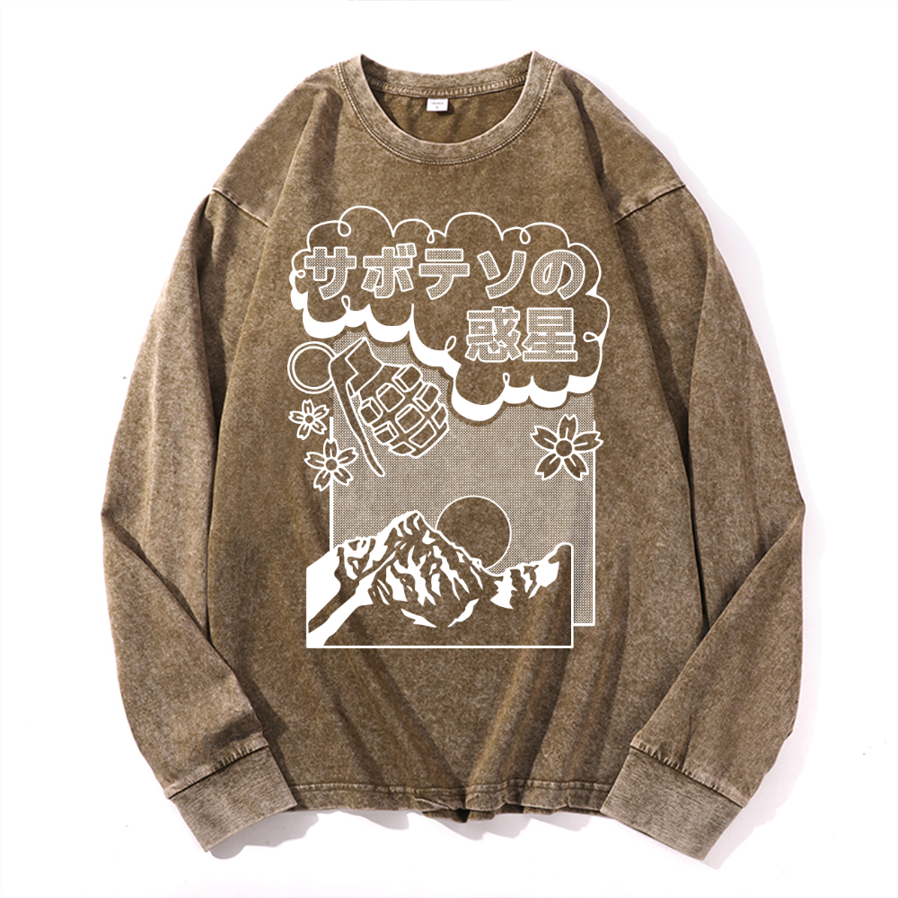 Sakura Vintage Cotton Wash Crewneck Long-Sleeve T-Shirt