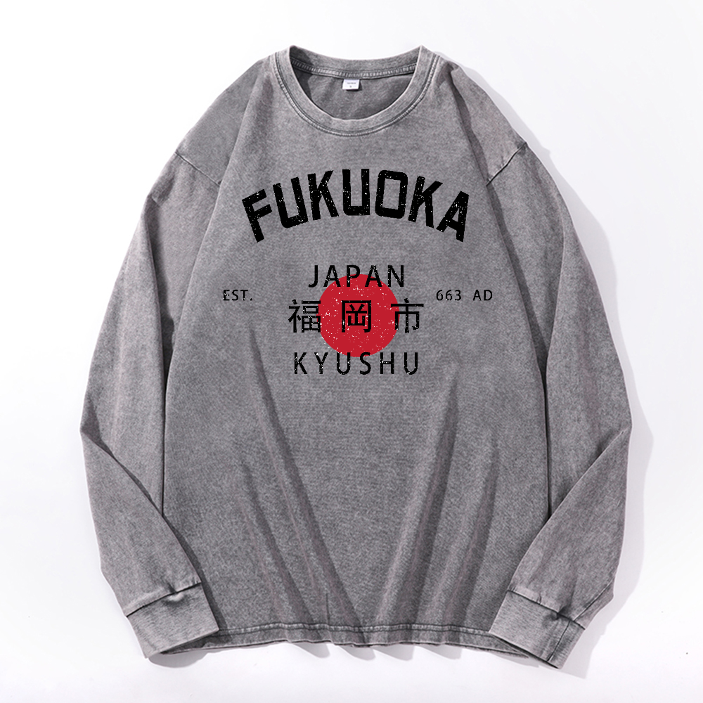 Fukuoka Vintage Cotton Wash Crewneck Long-Sleeve T-Shirt