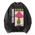 Yayoi Kusama Mushroom Vintage Cotton Wash Crewneck Long-Sleeve T-Shirt