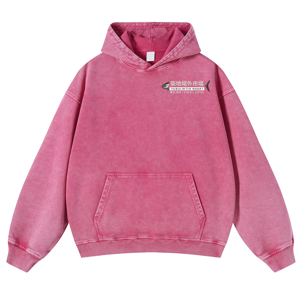 Tsukiji Market Tuna Fish Vintage Washed Cotton Back Art Hoodie