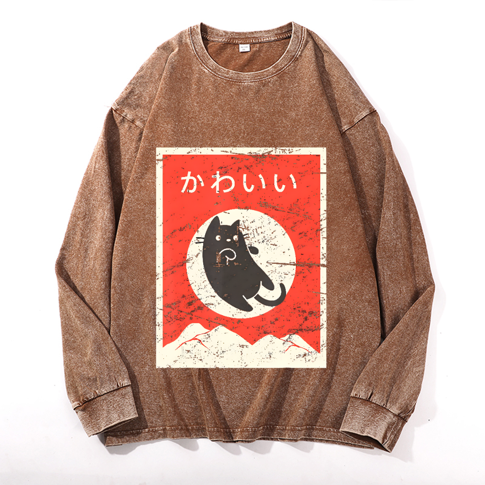 Vintage Cotton Wash Crewneck Long-Sleeve T-Shirt