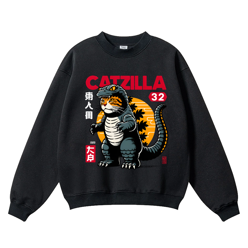 Catzilla Cat Kaiju Vintage Cotton Blend Crewneck Sweatshirt