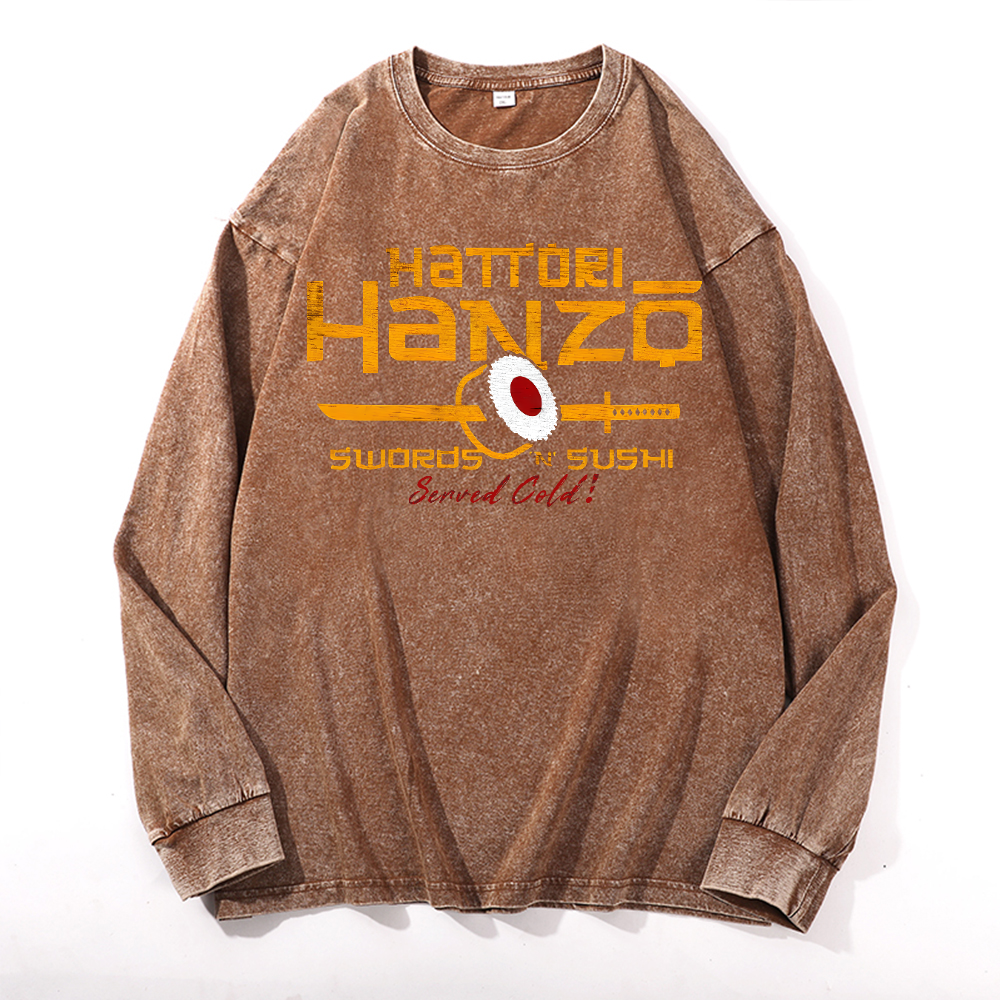 Okinawa Hattori Hanzo Vintage Cotton Wash Crewneck Long-Sleeve T-Shirt