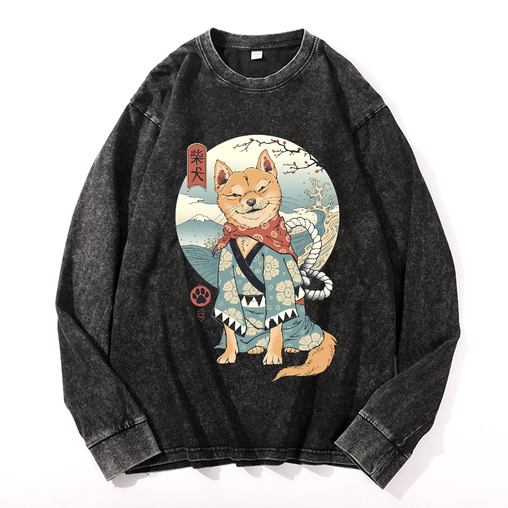 Vintage Cotton Wash Crewneck Long-Sleeve T-Shirt