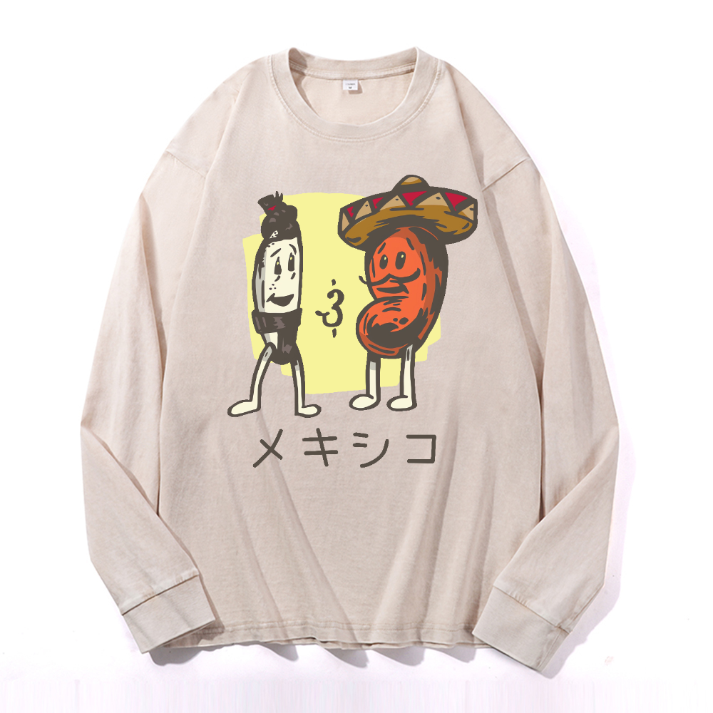 Mexico Vintage Cotton Wash Crewneck Long-Sleeve T-Shirt