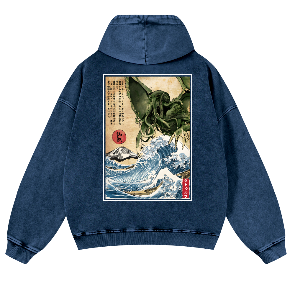 Octopus Ukiyoe Vintage Washed Cotton Back Art Hoodie