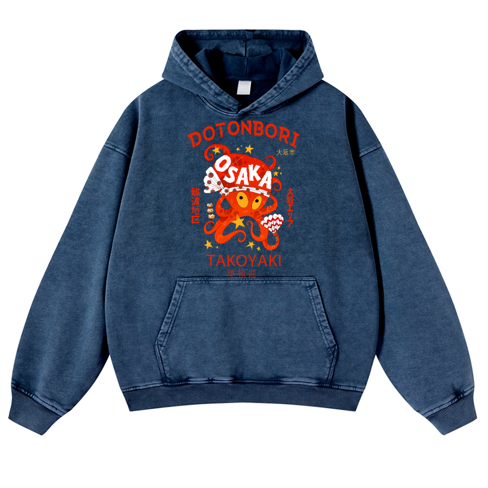 Osaka Dotonbori Takoyaki Octopus Vintage Washed Thick Cotton Hoodie