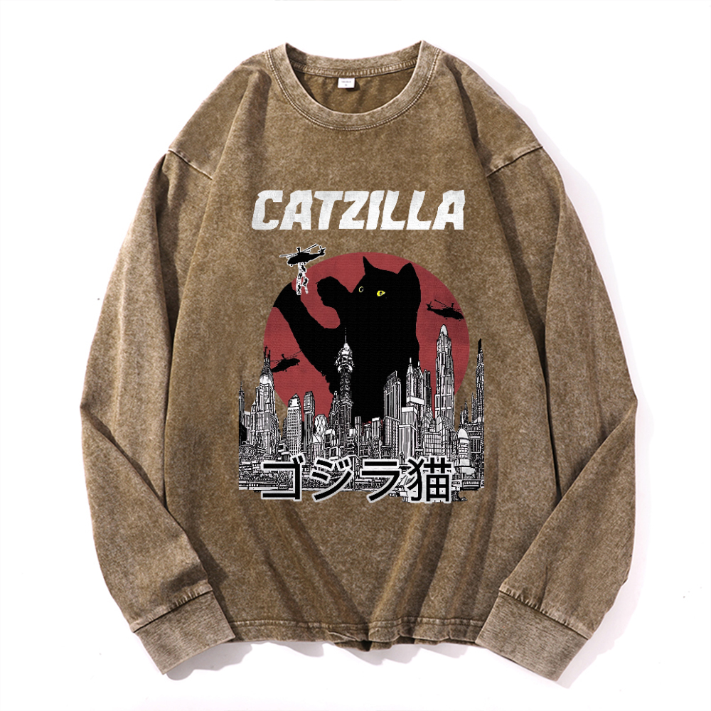 Vintage Cotton Wash Crewneck Long-Sleeve T-Shirt