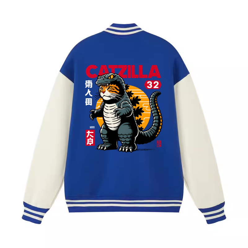 Cat Kaiju Catzilla Vintage Cotton Varsity Jacket