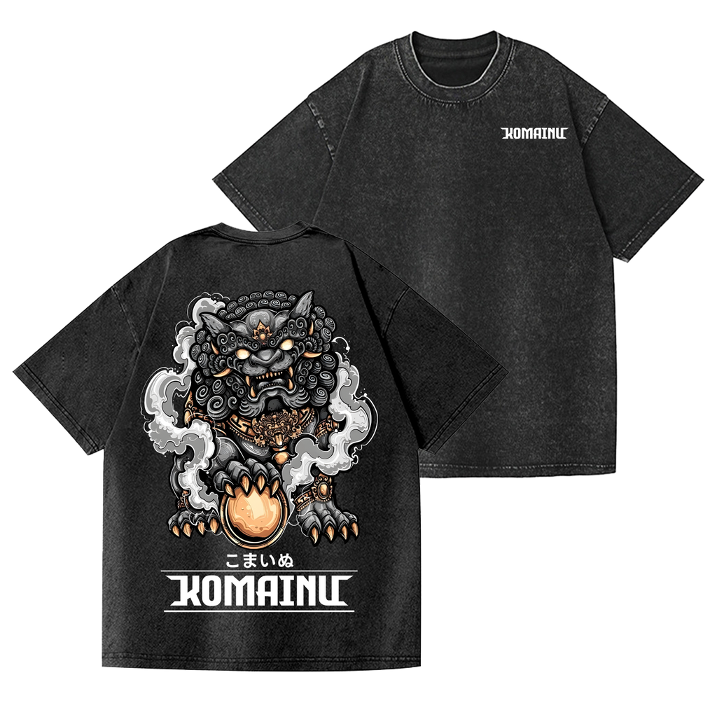 Komainu Vintage Wash Japanese Design Back Art T-Shirt