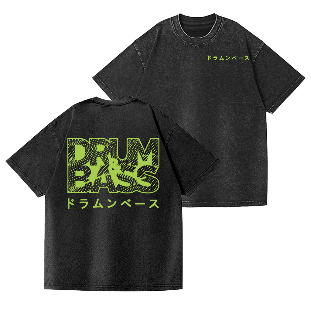Drum and Bass Vintage Wash Japanese Design Back Art T-Shirt
