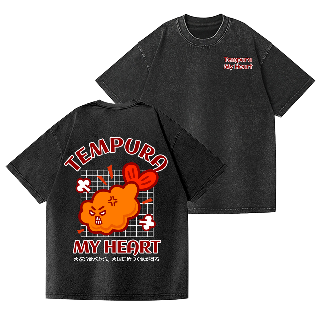 Tempura My Heart Vintage Wash Japanese Design Back Art T-Shirt